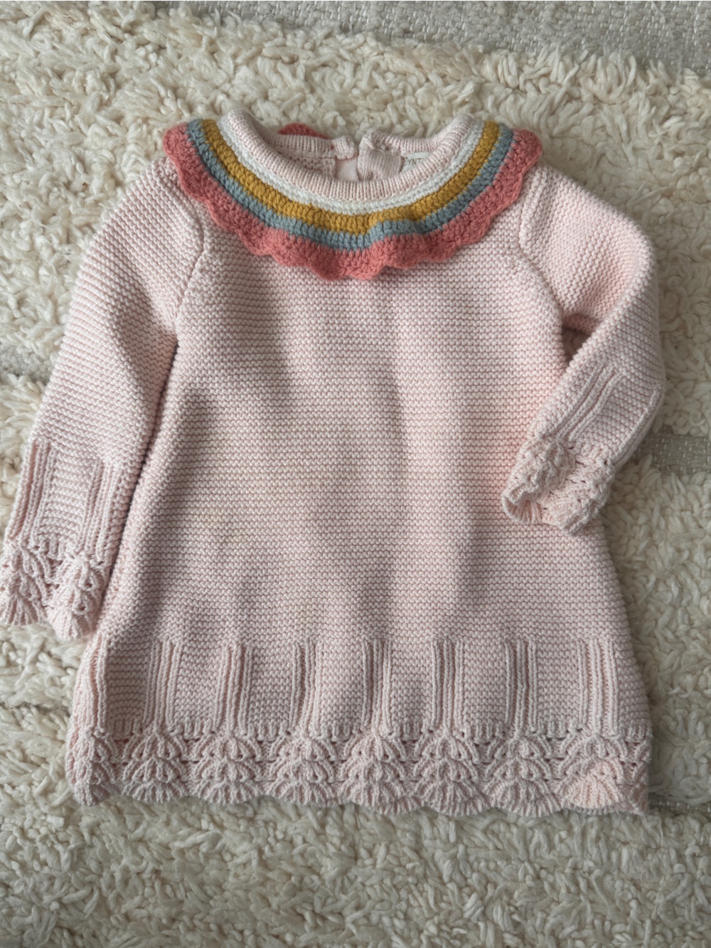 Cynthia Rowley Light Pink Knit Sweater Dress with Rainbow Collar